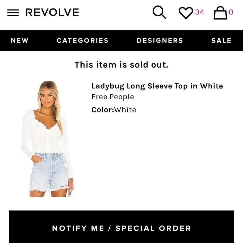 NWT Free People Ladybug Long Sleeve Top in White Size M